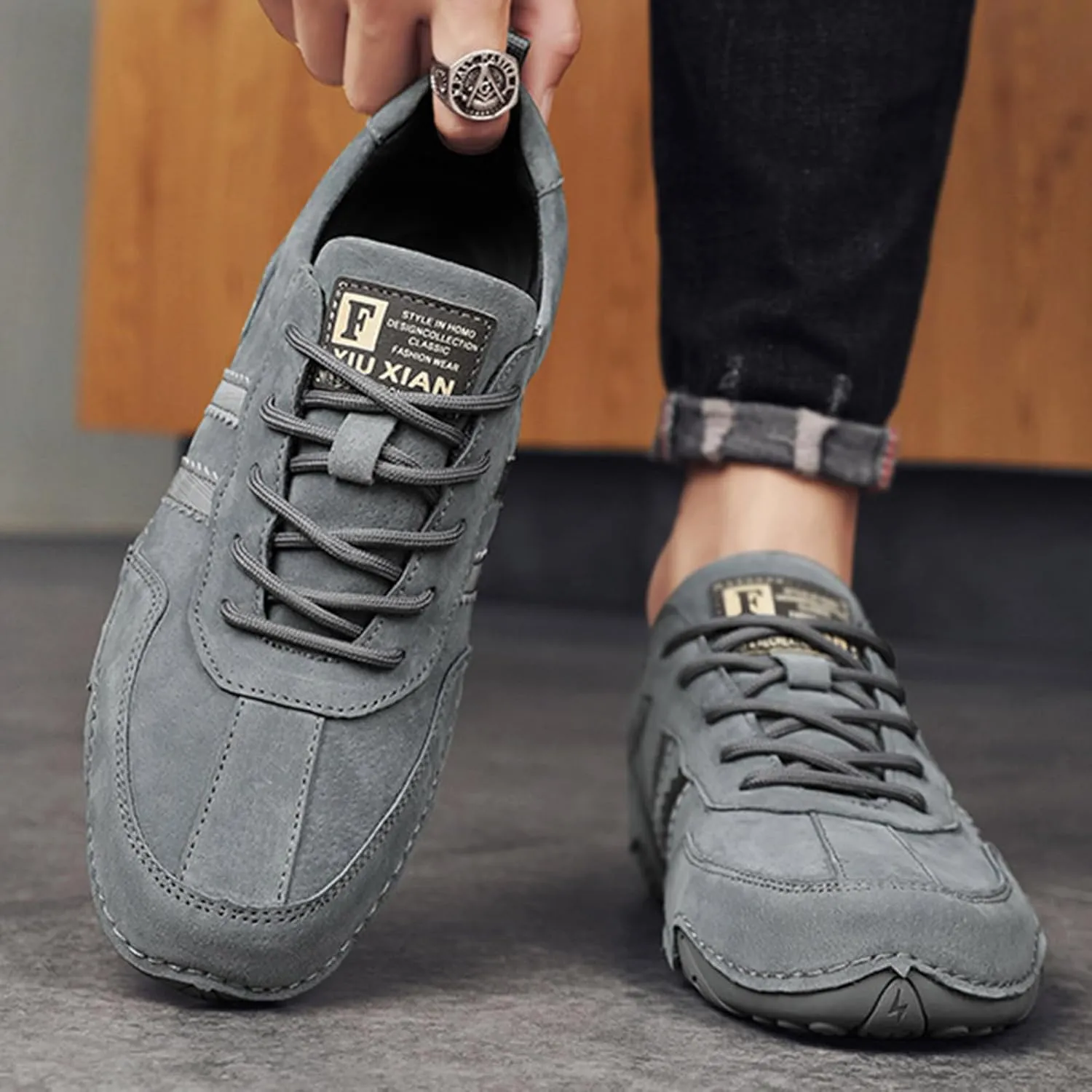 Men Running Shoe Leather Hiking Shoes Mens Comfortable Mens Outdoor Non Slip Hiking Shoes Sneakers Walking Shoes for Men
