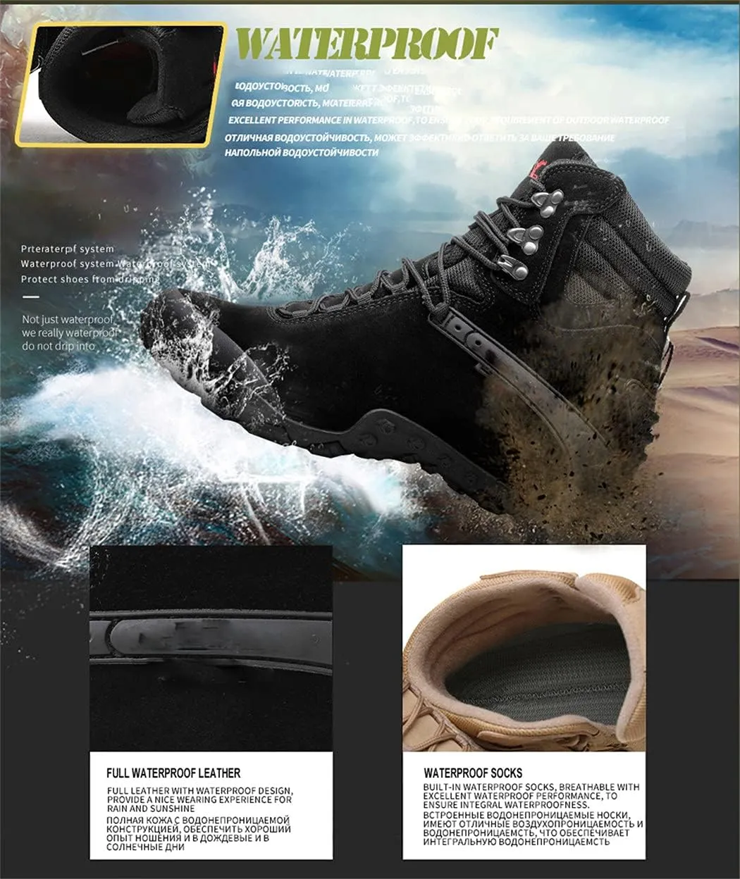 Men Tactical Army Boots, Military Desert Waterproof Work Safety Shoes, Outdoor Sport Climbing Ankle Boots