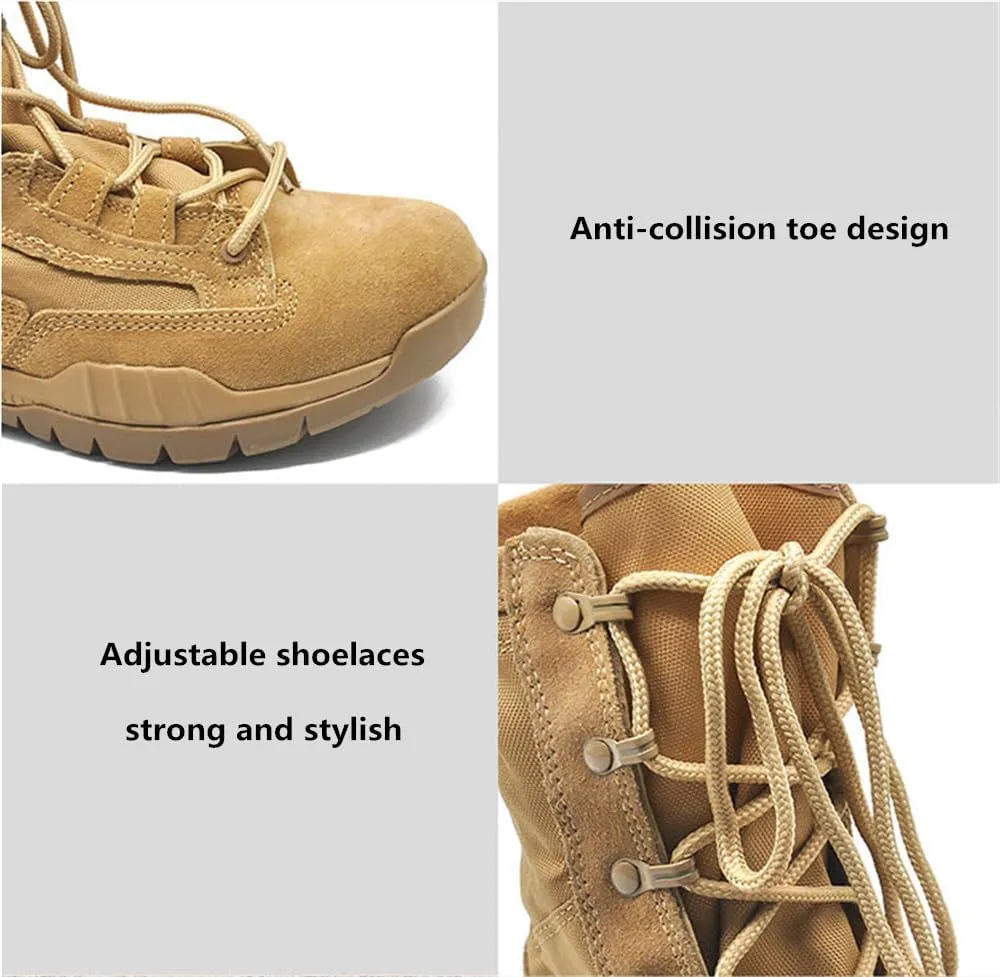 Men's 8 Inches Military Tactical Boots with Side Zipper, Desert Combat Boots, Lightweight Anti-slip and Waterproof Hiking Boots