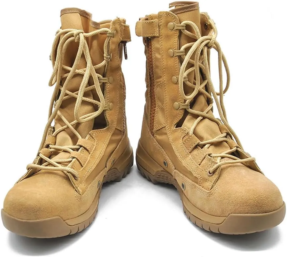 Men's 8 Inches Military Tactical Boots with Side Zipper, Desert Combat Boots, Lightweight Anti-slip and Waterproof Hiking Boots