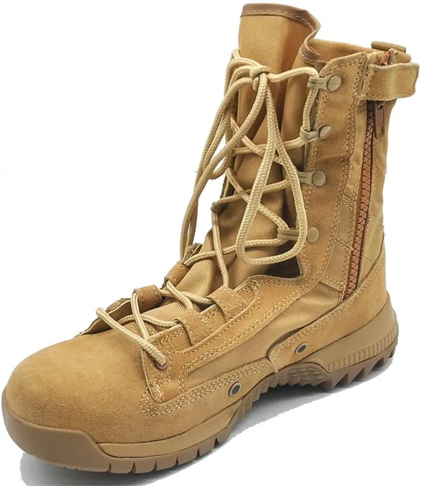 Men's 8 Inches Military Tactical Boots with Side Zipper, Desert Combat Boots, Lightweight Anti-slip and Waterproof Hiking Boots