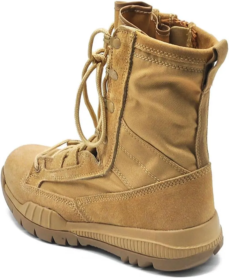 Men's 8 Inches Military Tactical Boots with Side Zipper, Desert Combat Boots, Lightweight Anti-slip and Waterproof Hiking Boots