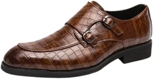 Men's Black Leather Loafers, Fashion Height Increase Monk Strap Casual Dress Shoes for Wedding, Party