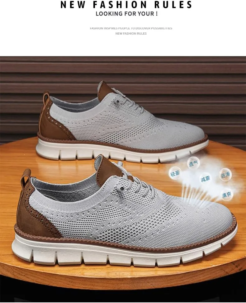 Mens Casual Loafers Lace-Up Mesh Breathable Walking Shoes,Lightweight Soft Sole & Arch Support Sneakers,Lightweight Comfortable Slip On Shoes for Outdoor Jogging Sports