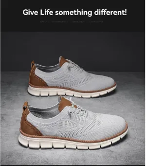 Mens Casual Loafers Lace-Up Mesh Breathable Walking Shoes,Lightweight Soft Sole & Arch Support Sneakers,Lightweight Comfortable Slip On Shoes for Outdoor Jogging Sports