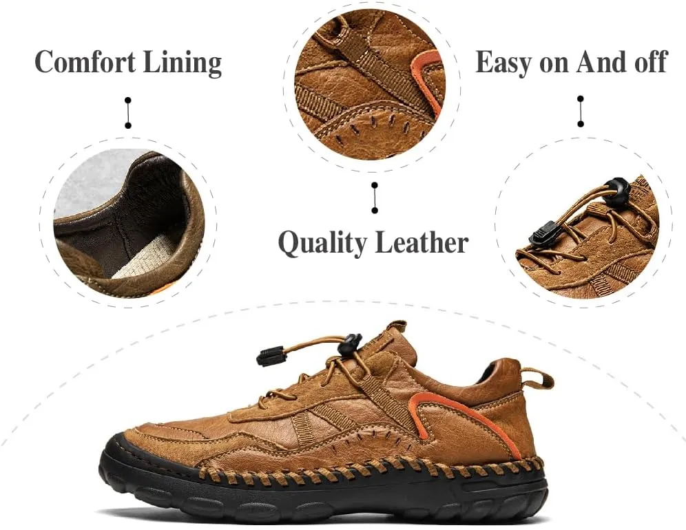 Mens Casual Walking Shoes Leather Oxfords Breathable Fashion Loafers Lightweight Non-Slip Sneakers