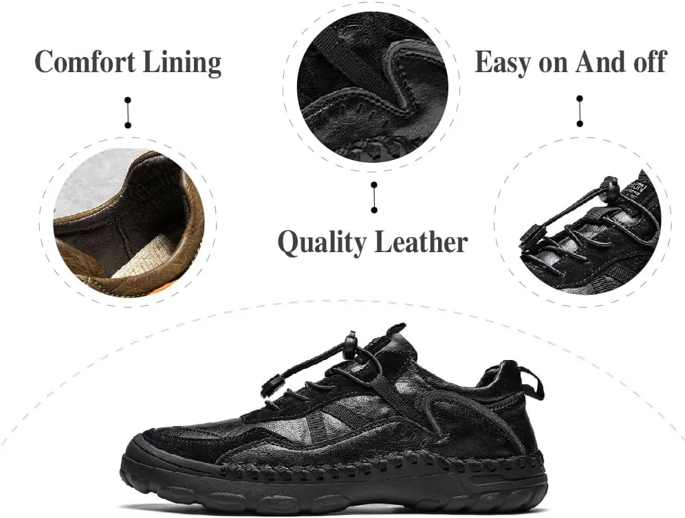 Mens Casual Walking Shoes Leather Oxfords Breathable Fashion Loafers Lightweight Non-Slip Sneakers