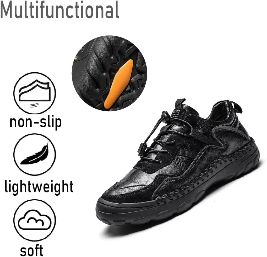 Mens Casual Walking Shoes Leather Oxfords Breathable Fashion Loafers Lightweight Non-Slip Sneakers