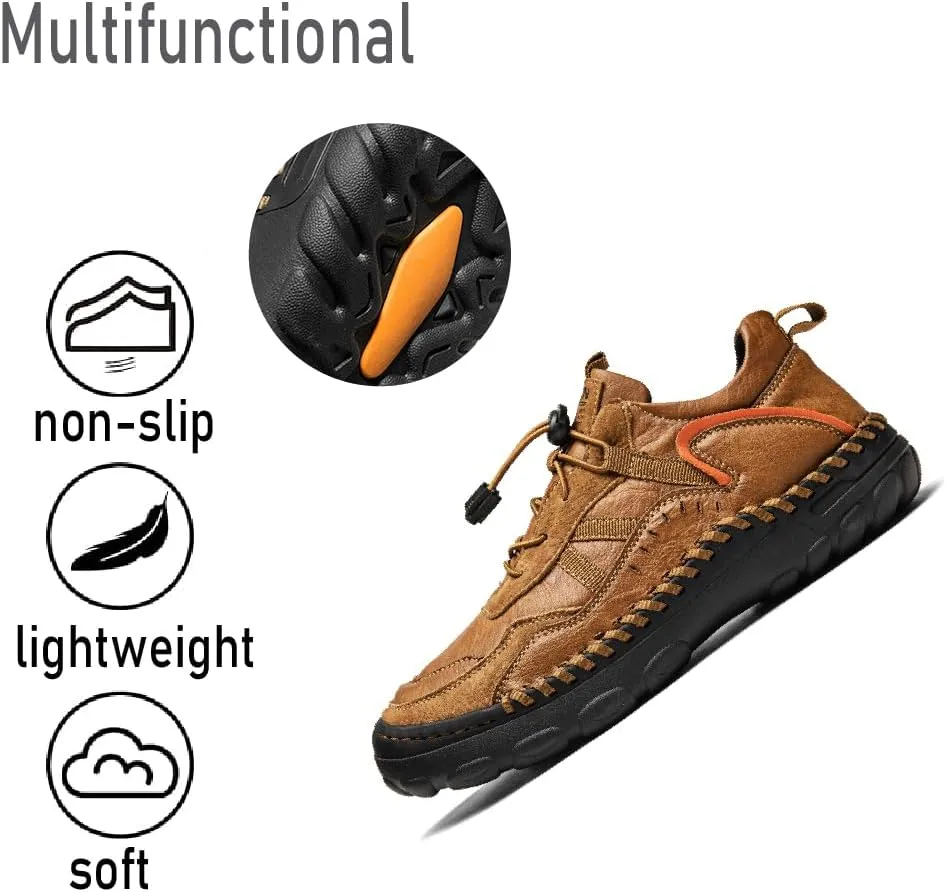 Mens Casual Walking Shoes Leather Oxfords Breathable Fashion Loafers Lightweight Non-Slip Sneakers