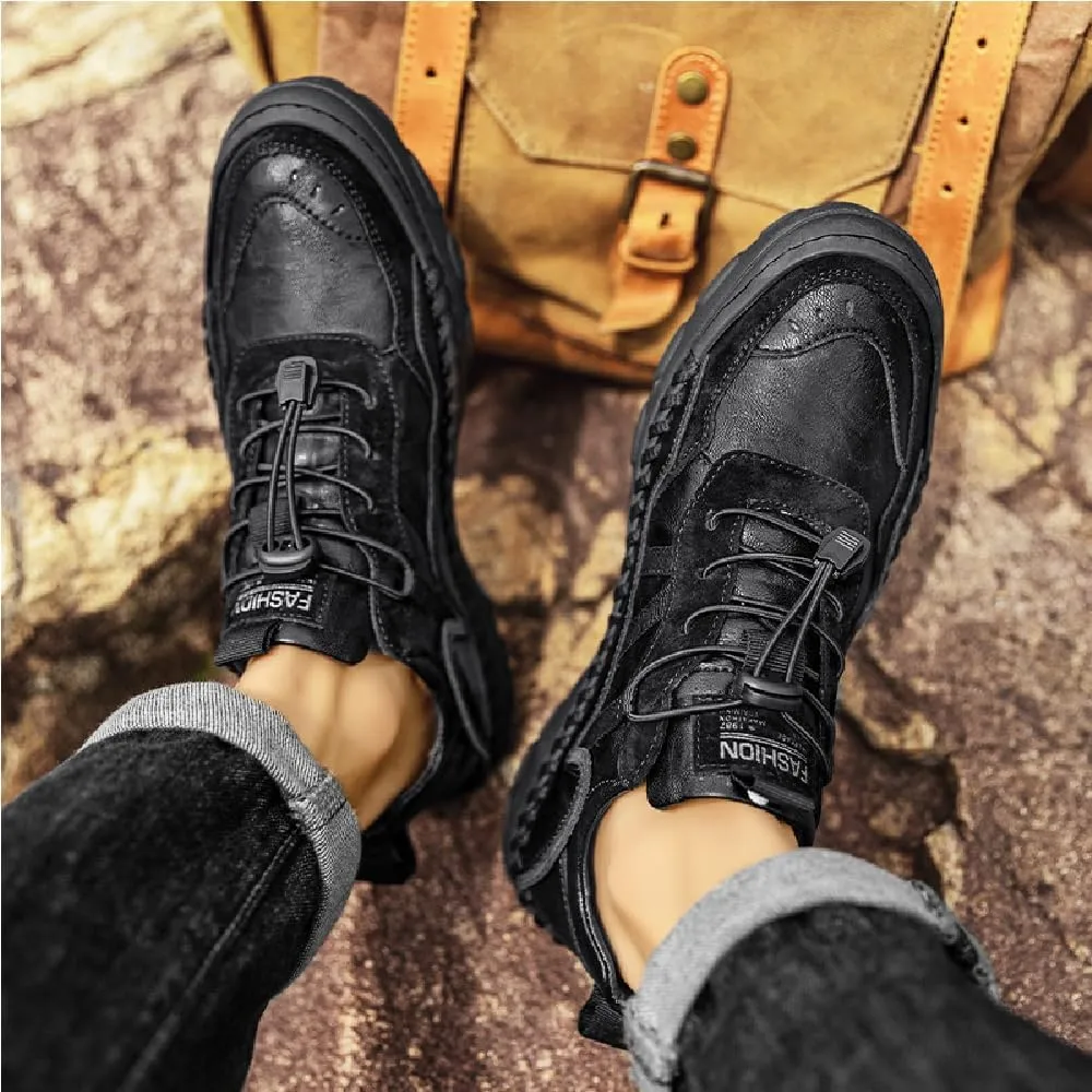 Mens Casual Walking Shoes Leather Oxfords Breathable Fashion Loafers Lightweight Non-Slip Sneakers