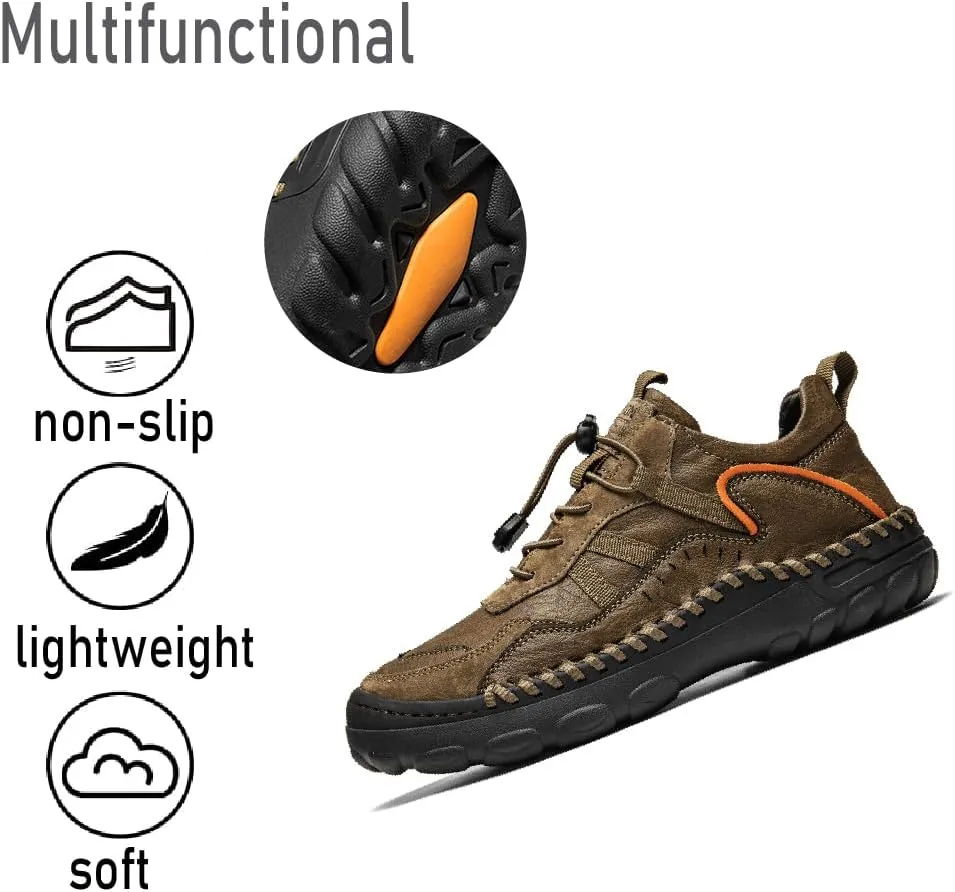 Mens Casual Walking Shoes Leather Oxfords Breathable Fashion Loafers Lightweight Non-Slip Sneakers