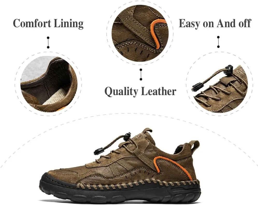 Mens Casual Walking Shoes Leather Oxfords Breathable Fashion Loafers Lightweight Non-Slip Sneakers