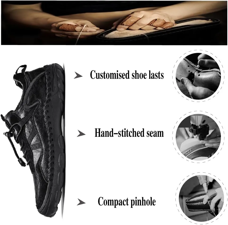Mens Casual Walking Shoes Leather Oxfords Breathable Fashion Loafers Lightweight Non-Slip Sneakers