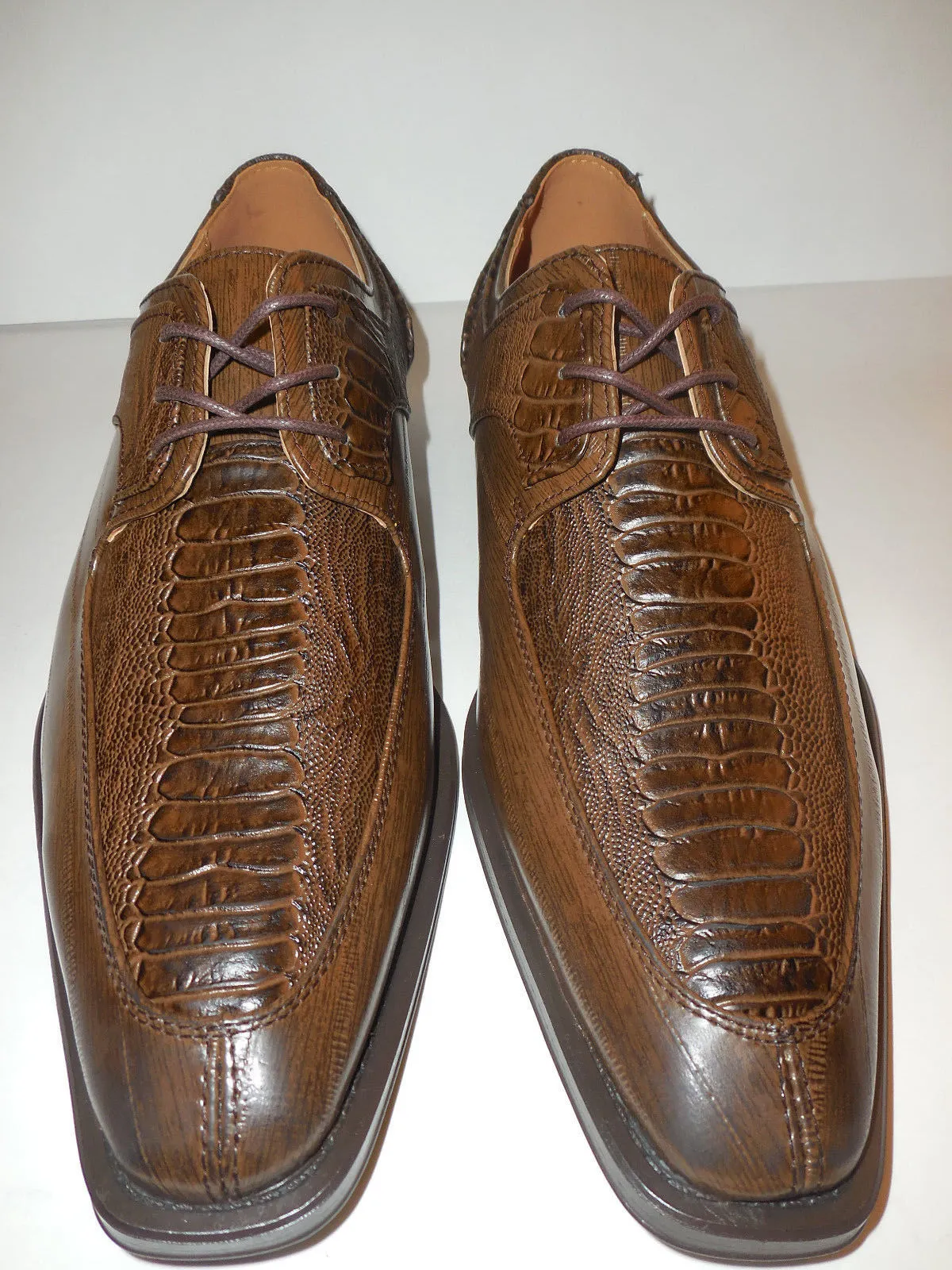 Mens Chocolate Brown Classic Fashion Crocolook Dress Shoes Antonio Cerrelli 6536