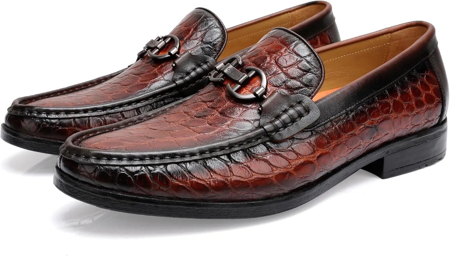 Men's Crocodile Printed Leather Dress Shoes Casual Loafer Slip on for Men