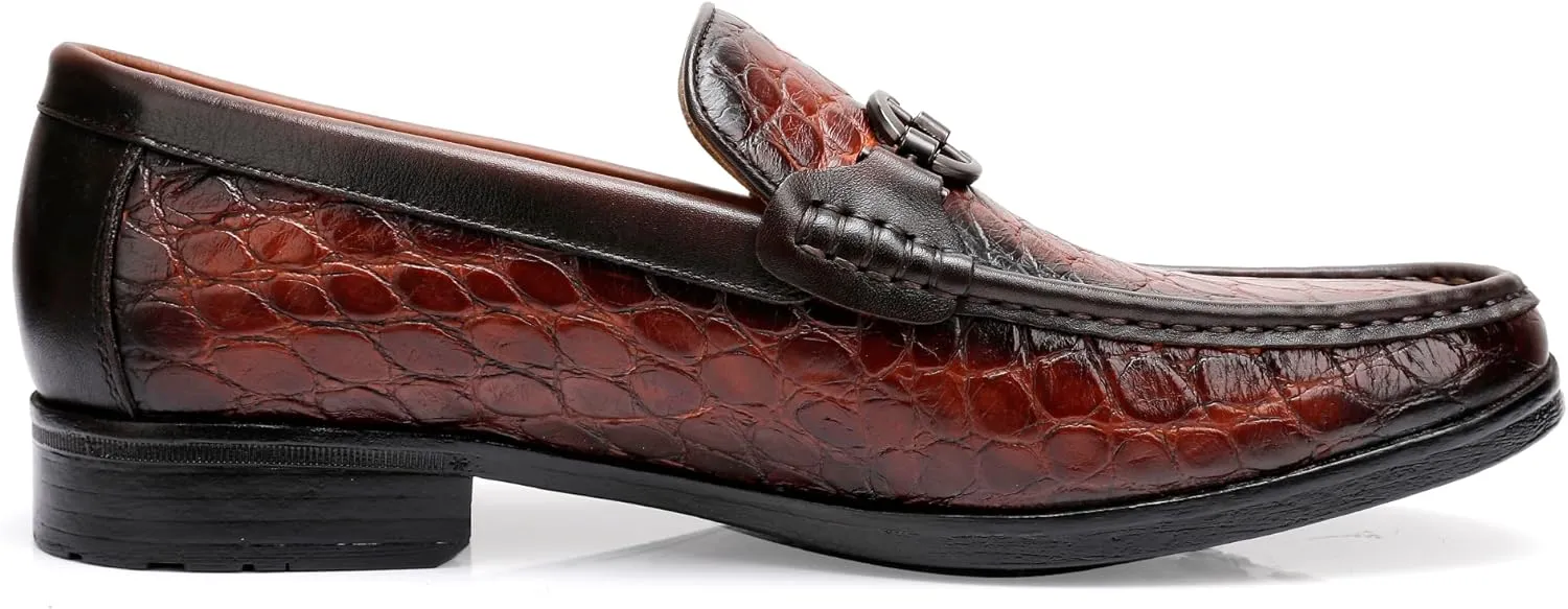 Men's Crocodile Printed Leather Dress Shoes Casual Loafer Slip on for Men