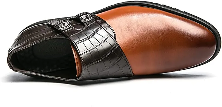 Mens Double Monk Strap Slip on Loafer Leather Formal Business Casual Comfortable Dress Shoes for Men