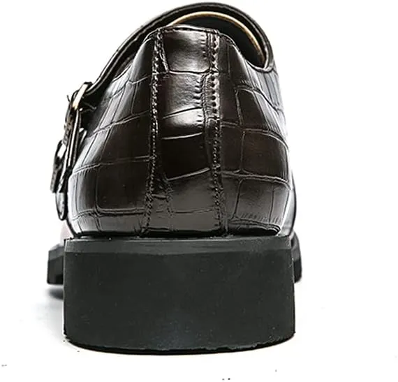 Mens Double Monk Strap Slip on Loafer Leather Formal Business Casual Comfortable Dress Shoes for Men