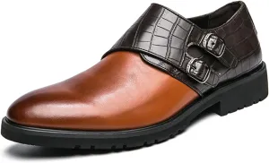 Mens Double Monk Strap Slip on Loafer Leather Formal Business Casual Comfortable Dress Shoes for Men