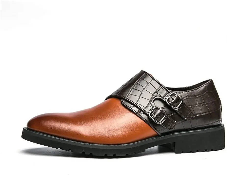 Mens Double Monk Strap Slip on Loafer Leather Formal Business Casual Comfortable Dress Shoes for Men