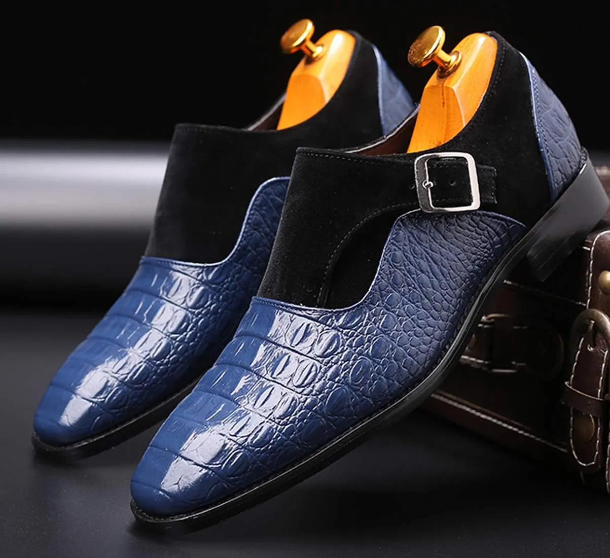 Men's Dress Loafer Shoes Monk Strap Plain Toe Slip On Loafers Fashion Formal Business Dress Shoes