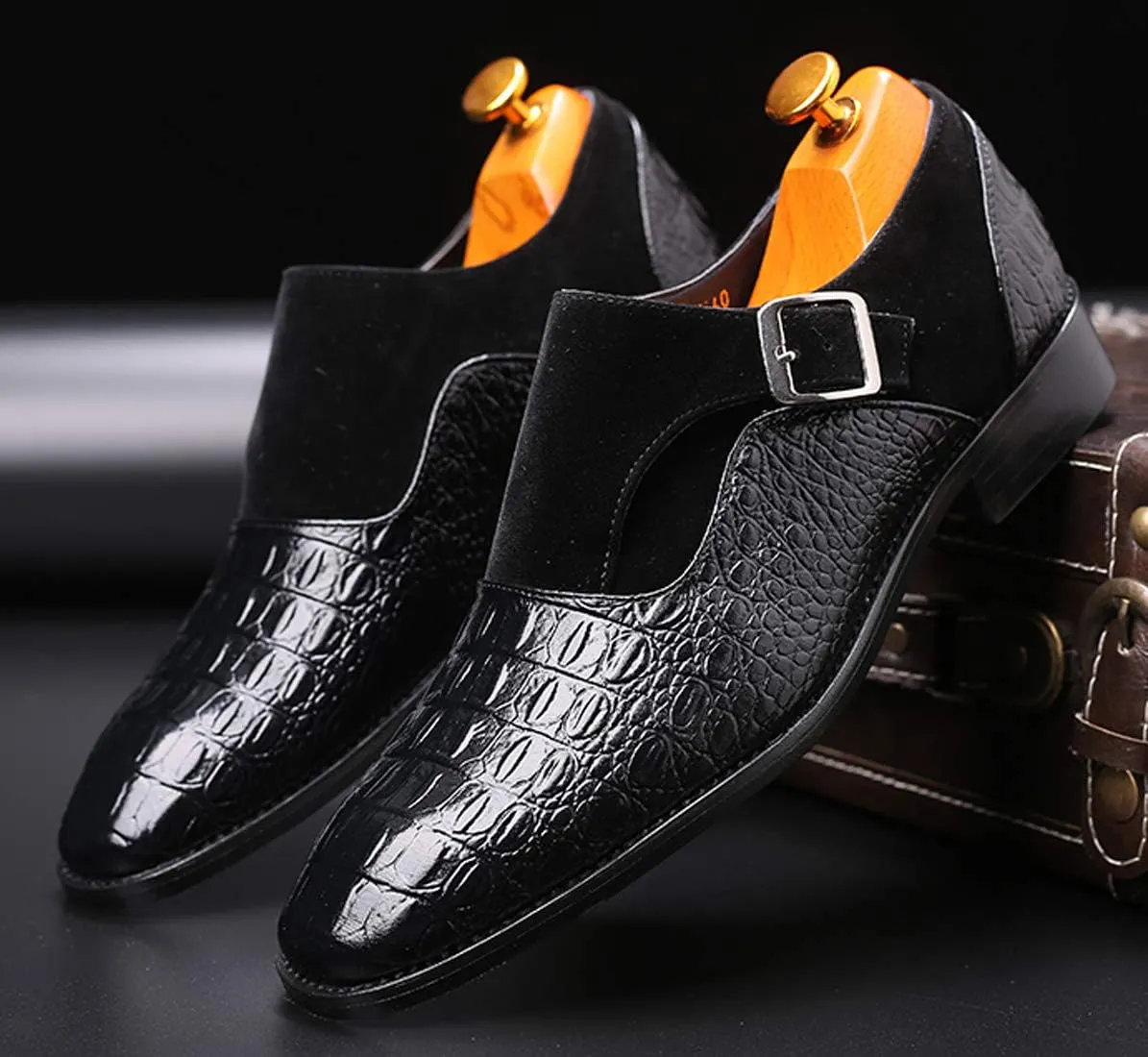 Men's Dress Loafer Shoes Monk Strap Plain Toe Slip On Loafers Fashion Formal Business Dress Shoes