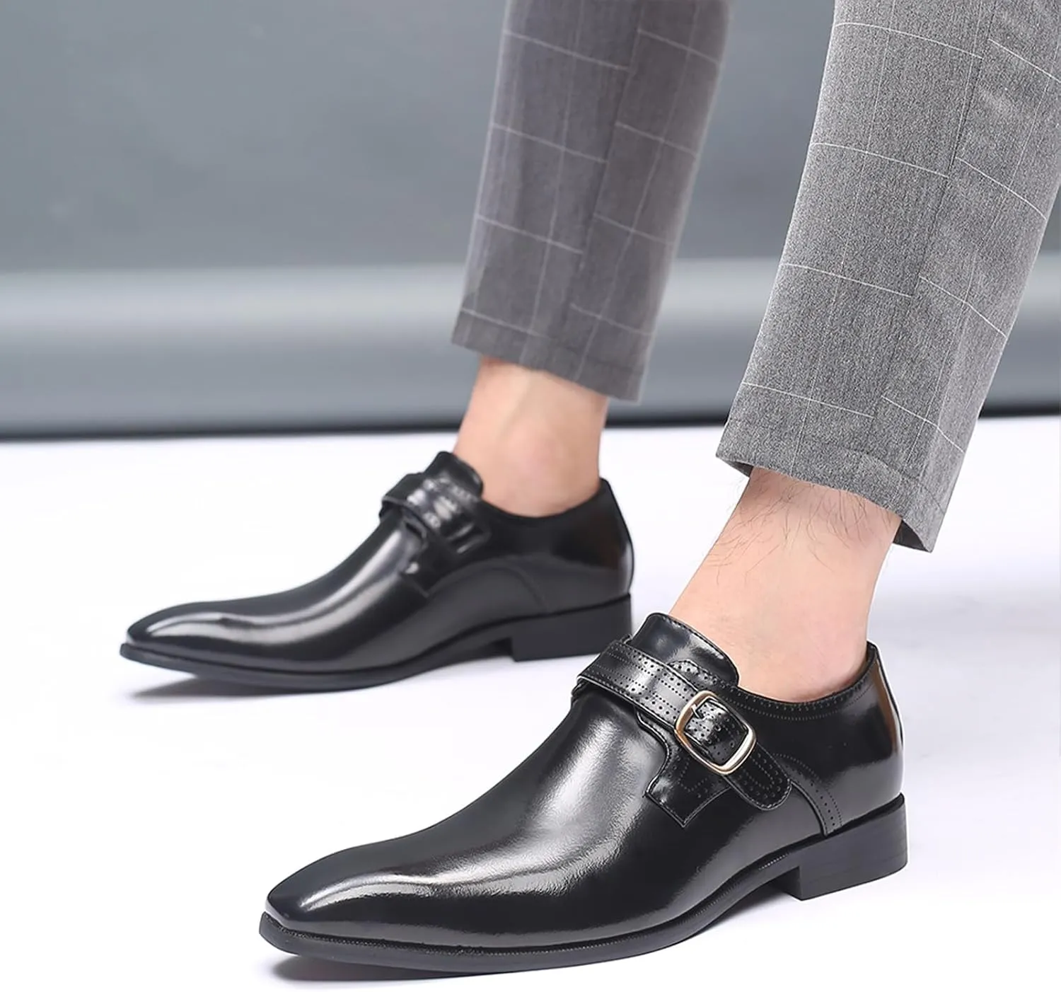 Men's Formal Oxford Shoes Slip On Single Monk Strap Leather Low Top Business Work Shoes Fashion Prom Wedding Formal Shoes