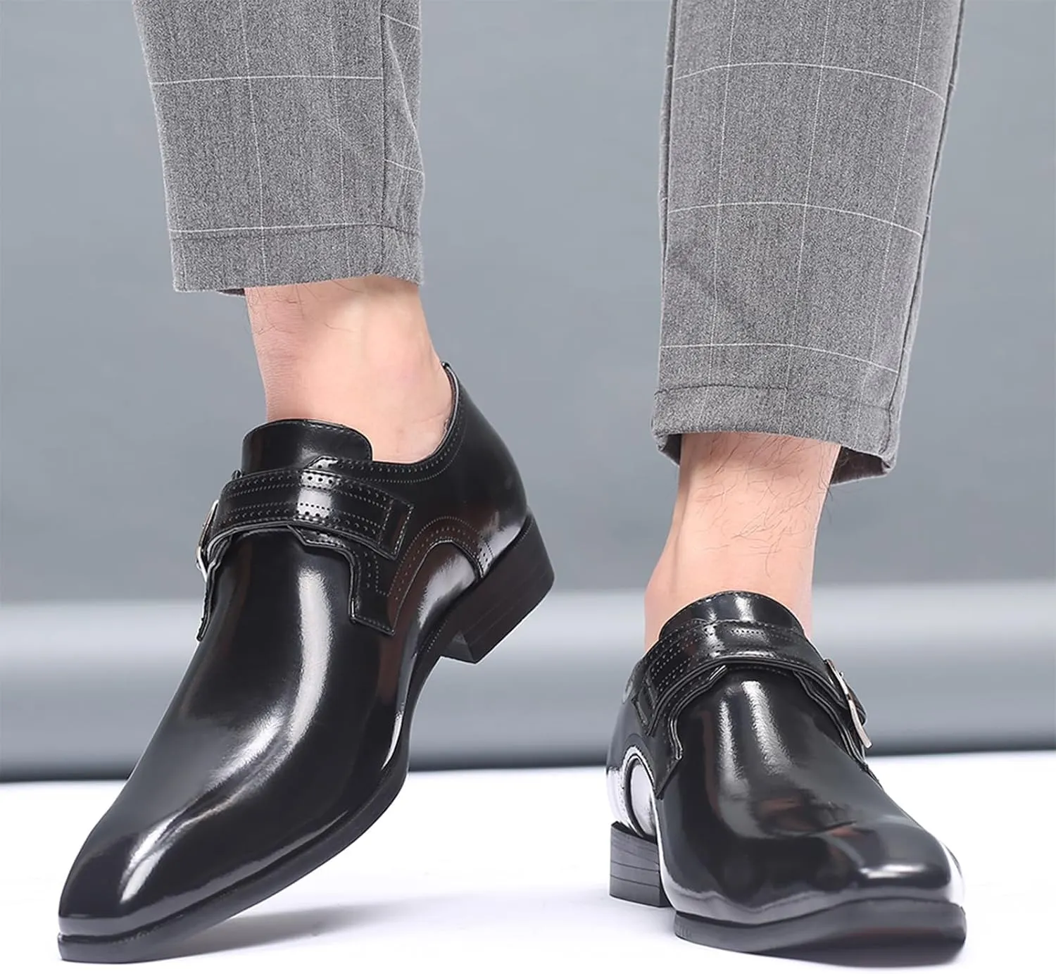 Men's Formal Oxford Shoes Slip On Single Monk Strap Leather Low Top Business Work Shoes Fashion Prom Wedding Formal Shoes