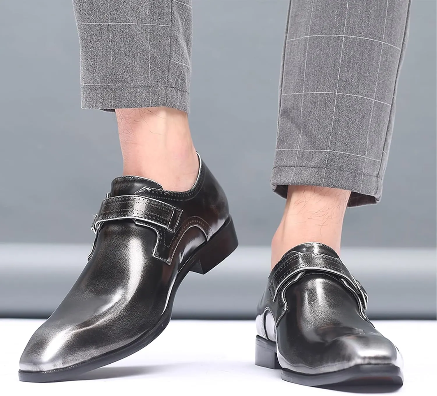 Men's Formal Oxford Shoes Slip On Single Monk Strap Leather Low Top Business Work Shoes Fashion Prom Wedding Formal Shoes