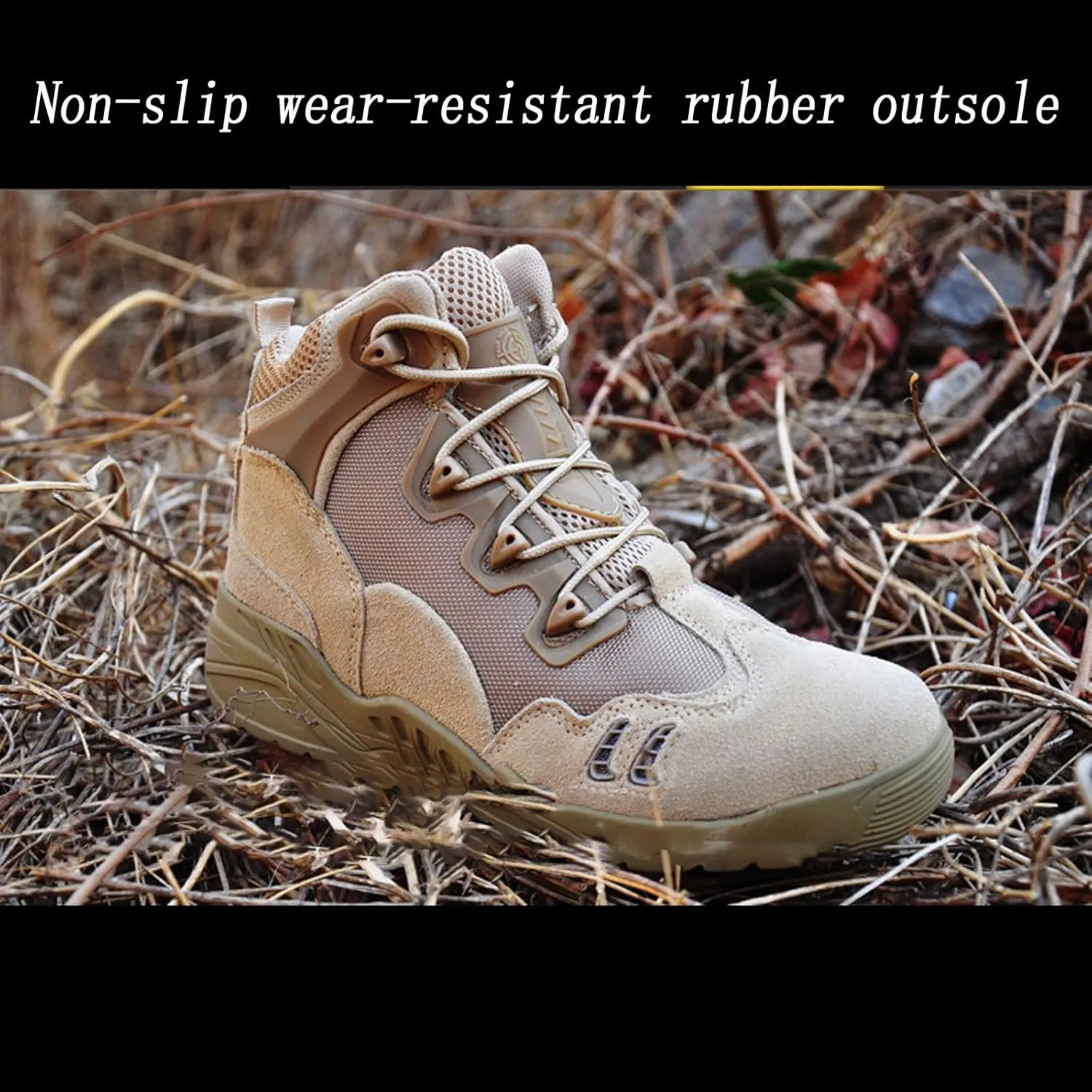 Men's Hiking Shoes, Spring Autum Comfort Breathable Suede with Zipper Tactical Military Boots, for Outdoor Lace-up Sports Durable Desert Combat Shoes