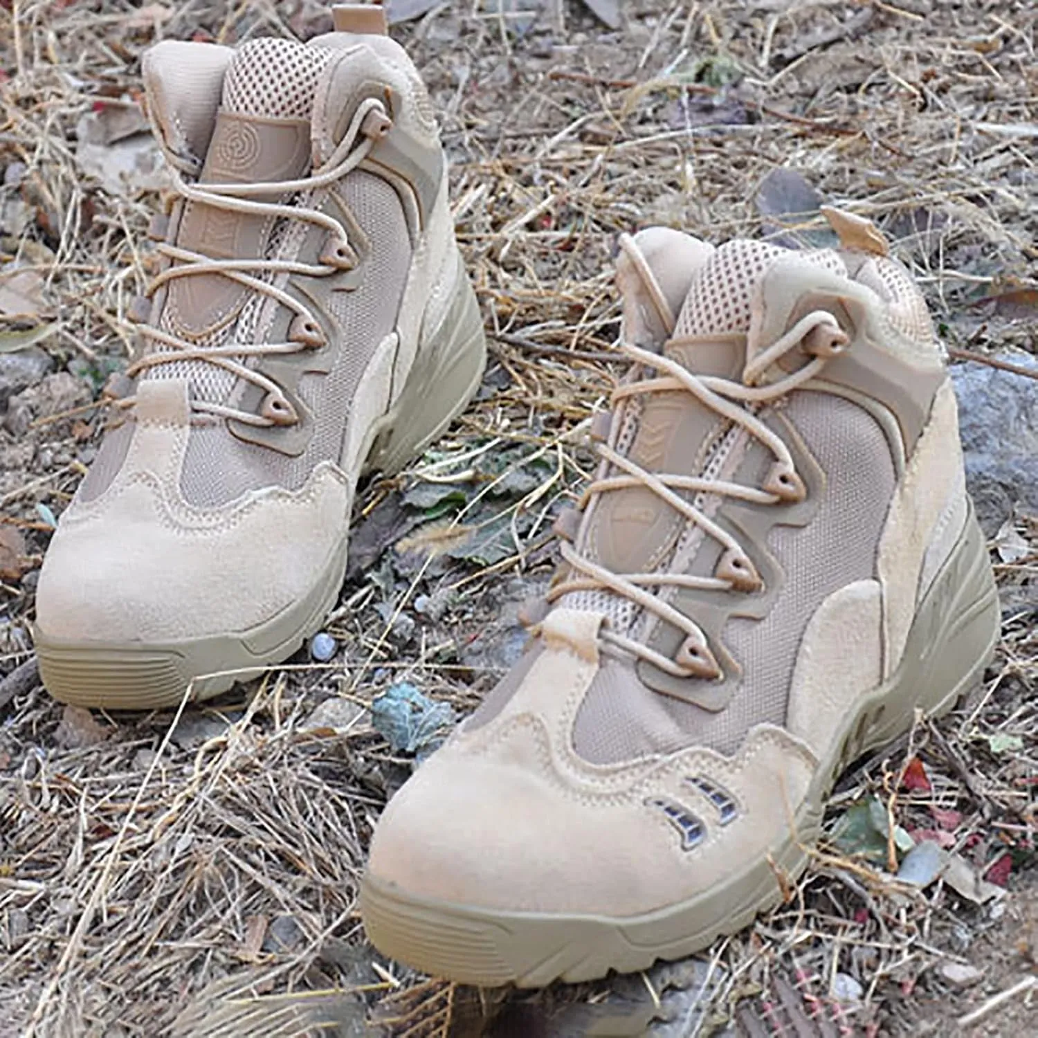 Men's Hiking Shoes, Spring Autum Comfort Breathable Suede with Zipper Tactical Military Boots, for Outdoor Lace-up Sports Durable Desert Combat Shoes