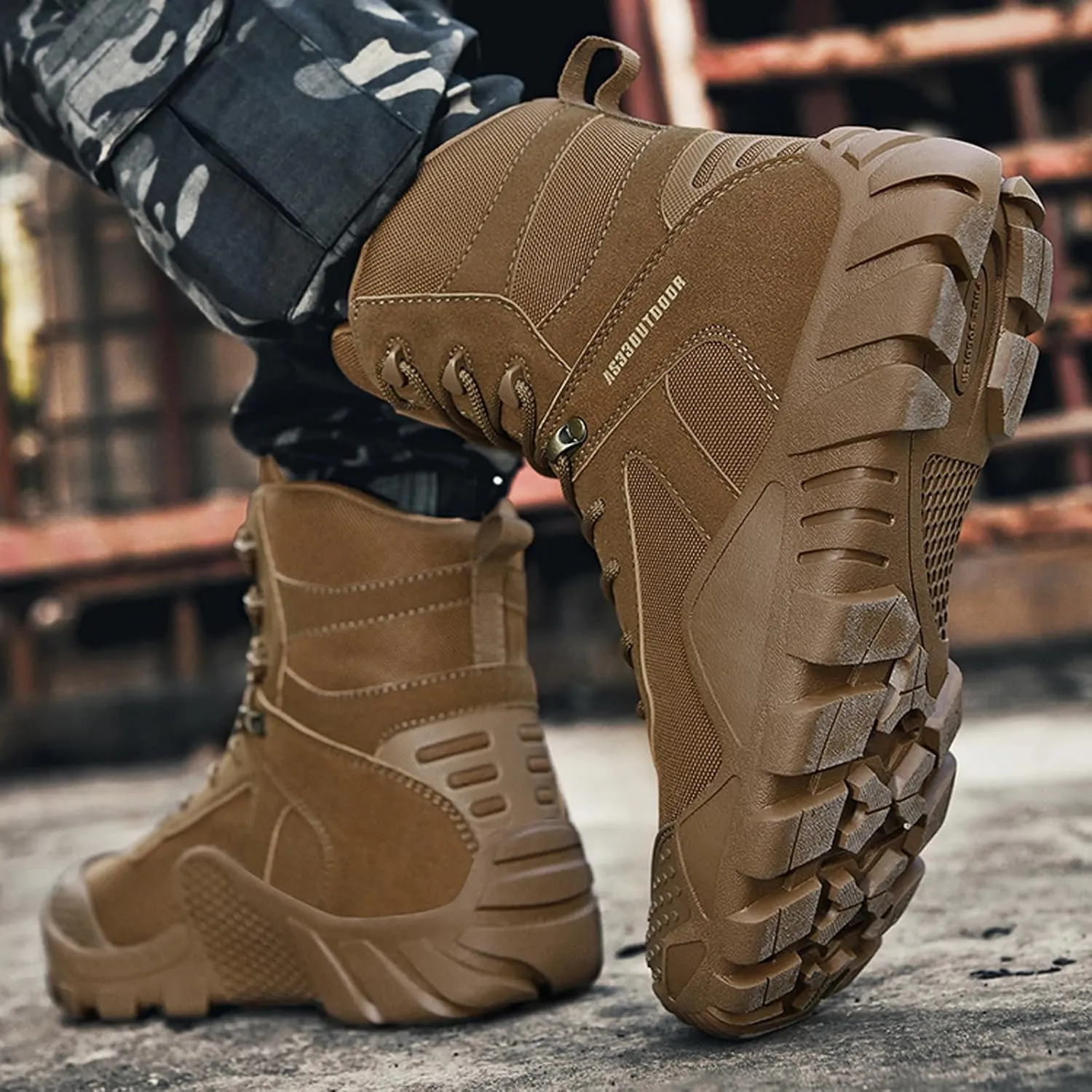 Men's Lace up Platform Waterproof Tactical Boots Round Toe Comfortable Warm Non Slip Military Boots for Hiking Adventure Outdoor Work Boots