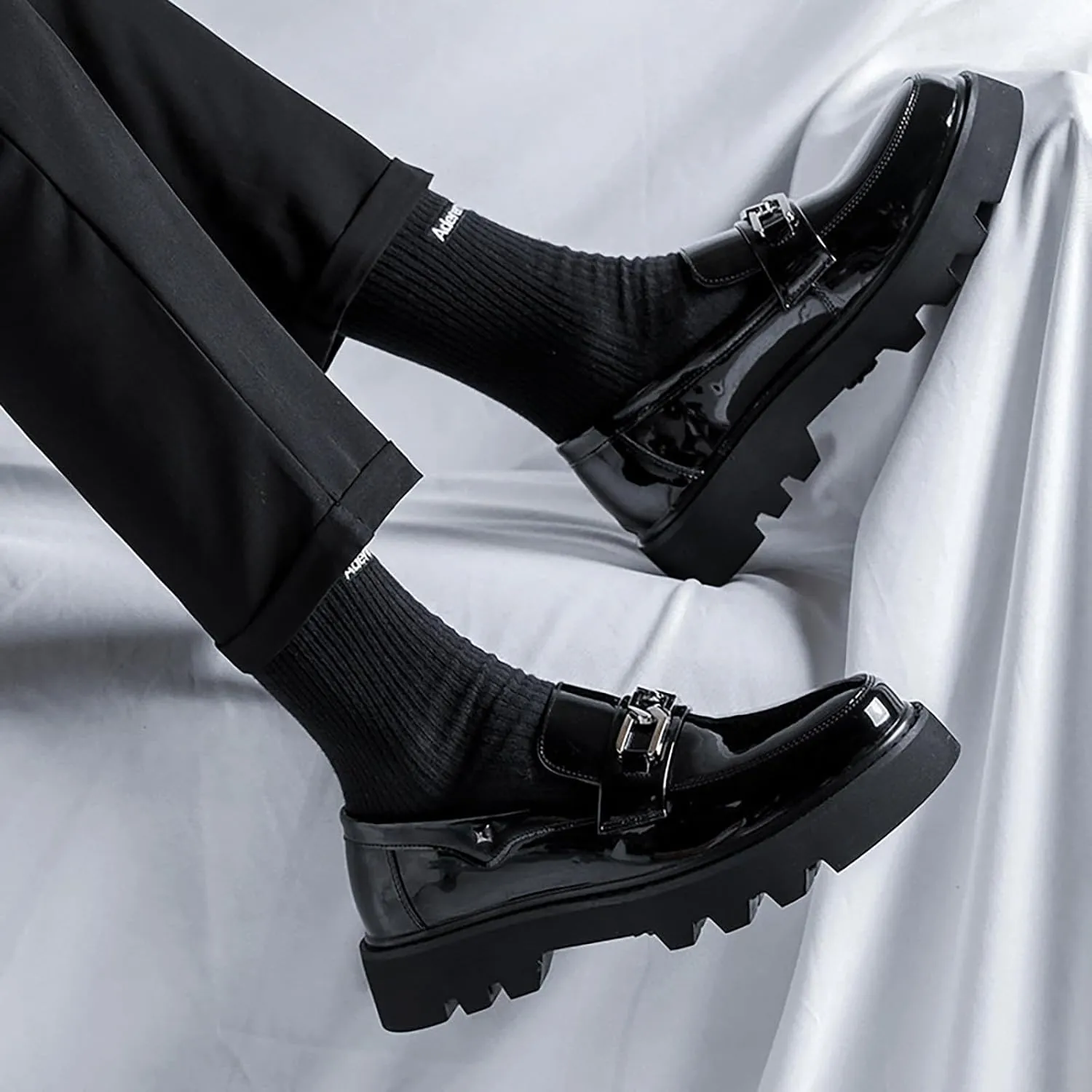 Men's Leather Platform Slip-On Penny Loafers Fashion Luxury Round Toe Non-Slip Lug Sole Business Dress Shoes for Party Wedding Office Work Shoes