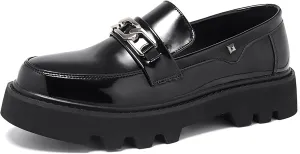 Men's Leather Platform Slip-On Penny Loafers Fashion Luxury Round Toe Non-Slip Lug Sole Business Dress Shoes for Party Wedding Office Work Shoes
