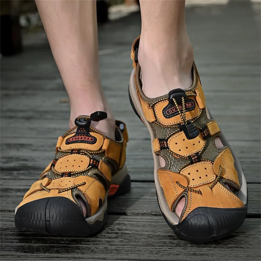 Mens Leather Sandals Beach Hiking Sandals Summer Comfortable Trekking Shoes Hiking Shoes Sports Outdoor with hook