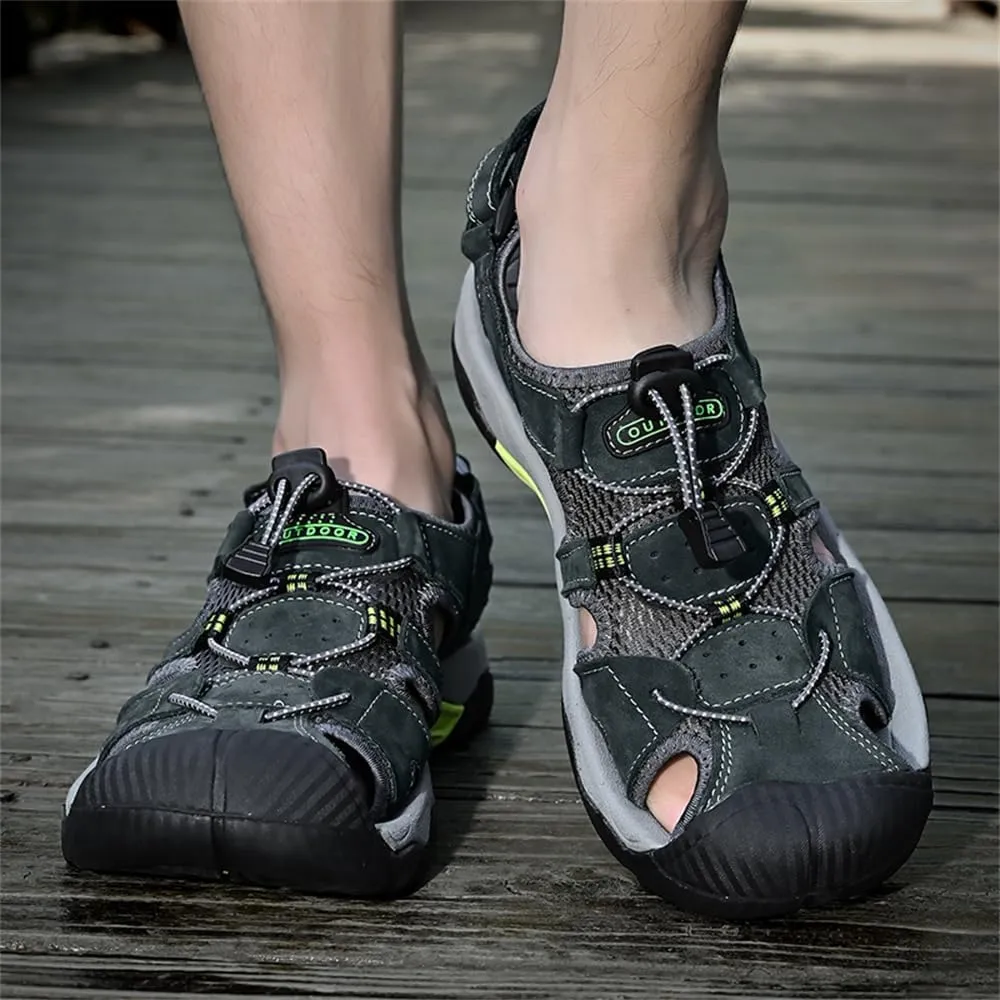 Mens Leather Sandals Beach Hiking Sandals Summer Comfortable Trekking Shoes Hiking Shoes Sports Outdoor with hook