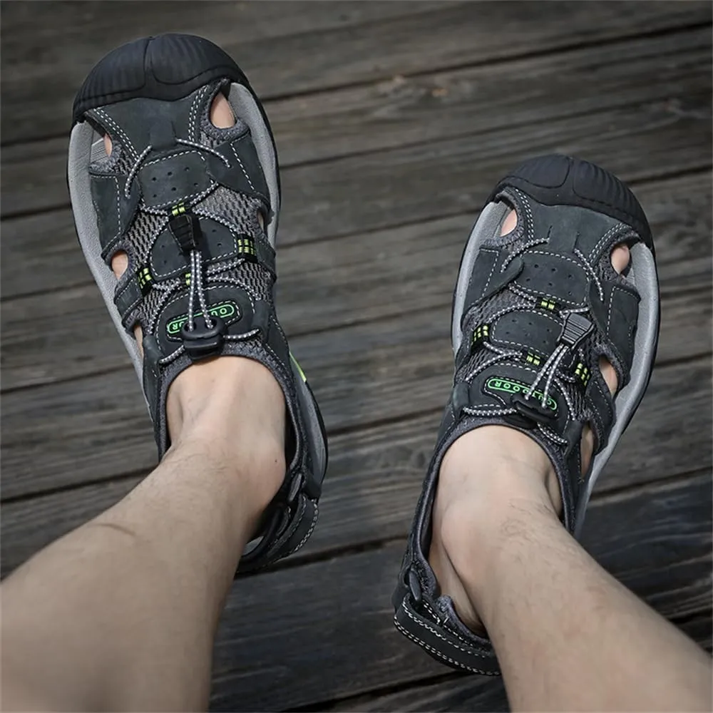 Mens Leather Sandals Beach Hiking Sandals Summer Comfortable Trekking Shoes Hiking Shoes Sports Outdoor with hook