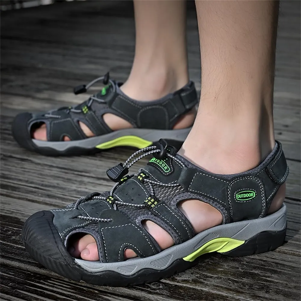 Mens Leather Sandals Beach Hiking Sandals Summer Comfortable Trekking Shoes Hiking Shoes Sports Outdoor with hook
