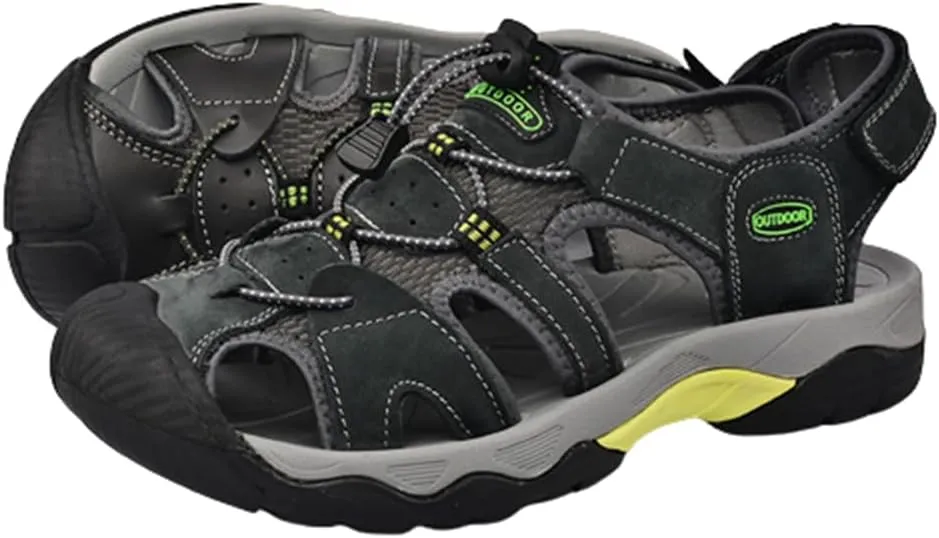 Mens Leather Sandals Beach Hiking Sandals Summer Comfortable Trekking Shoes Hiking Shoes Sports Outdoor with hook