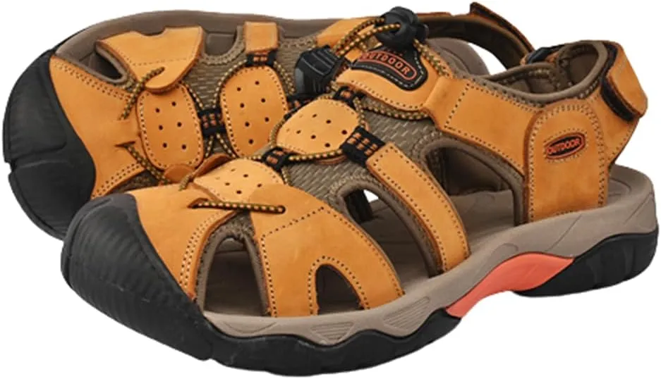 Mens Leather Sandals Beach Hiking Sandals Summer Comfortable Trekking Shoes Hiking Shoes Sports Outdoor with hook