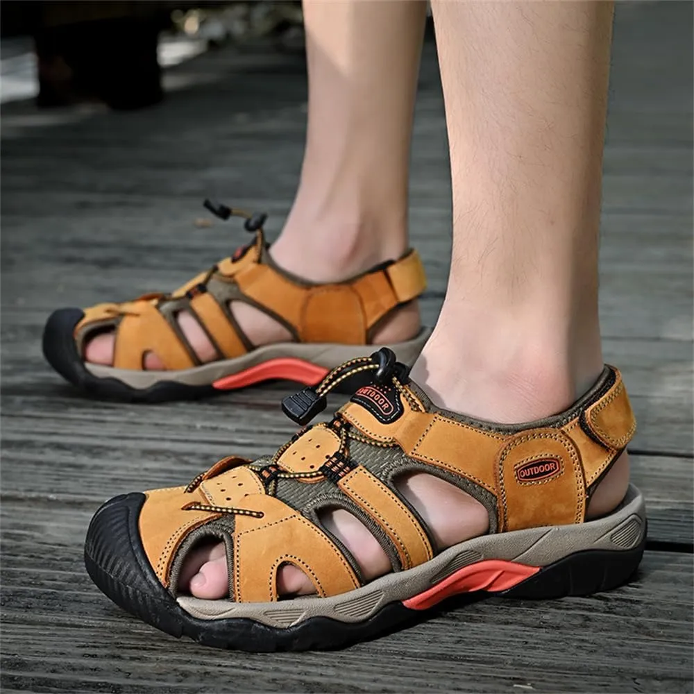 Mens Leather Sandals Beach Hiking Sandals Summer Comfortable Trekking Shoes Hiking Shoes Sports Outdoor with hook