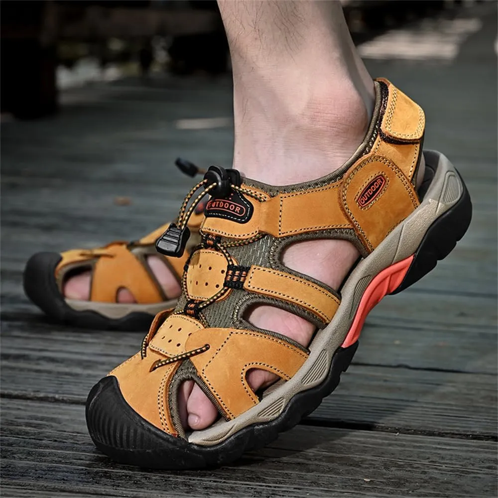 Mens Leather Sandals Beach Hiking Sandals Summer Comfortable Trekking Shoes Hiking Shoes Sports Outdoor with hook