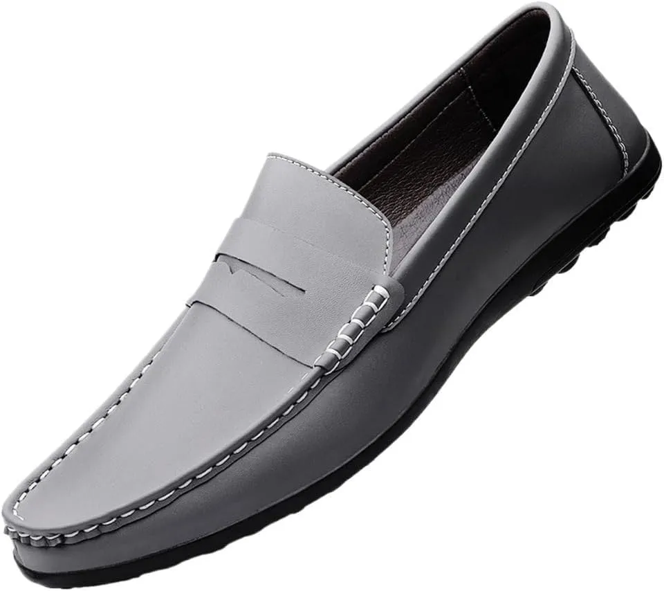 Mens Loafers Shoe Round Toe Simple Leather Slip Resistant Lightweight Fashion Slip-ons
