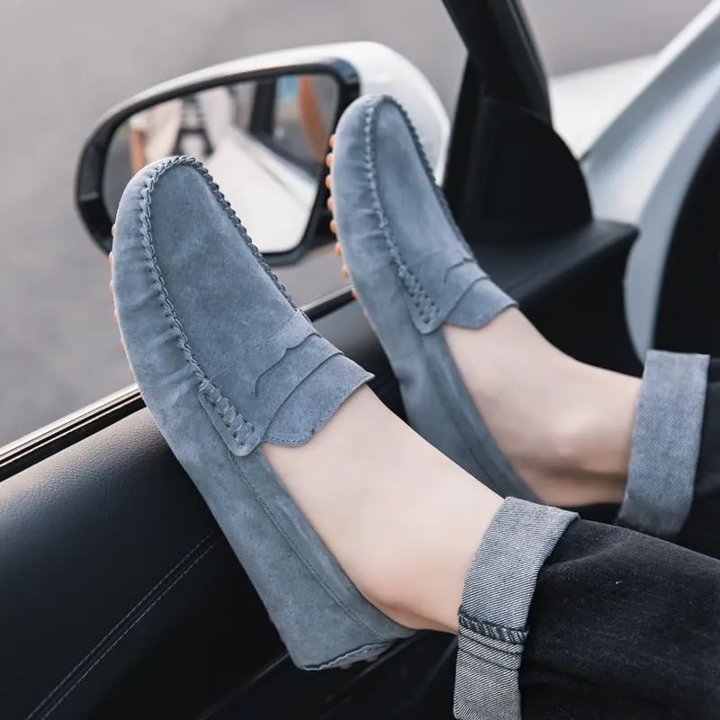 Men's Loafers Shoes Round Toe PU Leather Driving Penny Loafers Anti-Slip Flexible Lightweight Fashion Slip On(Gray,10)