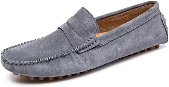 Men's Loafers Shoes Round Toe PU Leather Driving Penny Loafers Anti-Slip Flexible Lightweight Fashion Slip On(Gray,10)