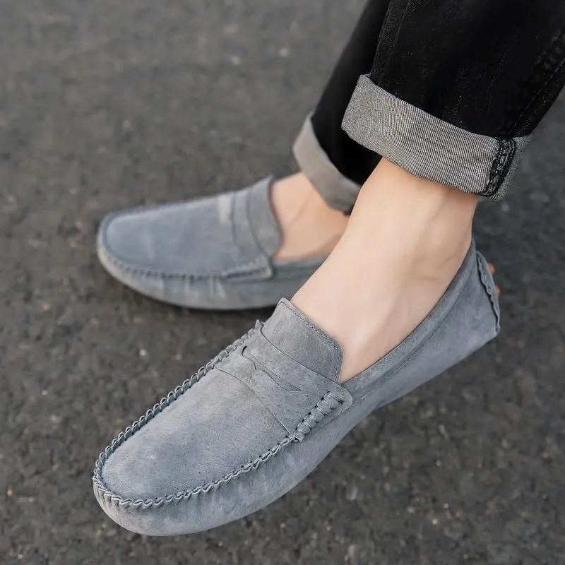 Men's Loafers Shoes Round Toe PU Leather Driving Penny Loafers Anti-Slip Flexible Lightweight Fashion Slip On(Gray,10)