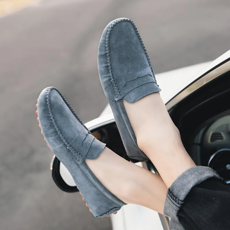 Men's Loafers Shoes Round Toe PU Leather Driving Penny Loafers Anti-Slip Flexible Lightweight Fashion Slip On(Gray,10)