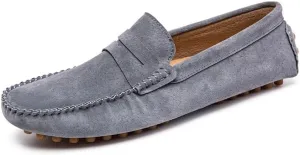 Men's Loafers Shoes Round Toe PU Leather Driving Penny Loafers Anti-Slip Flexible Lightweight Fashion Slip On(Gray,10)