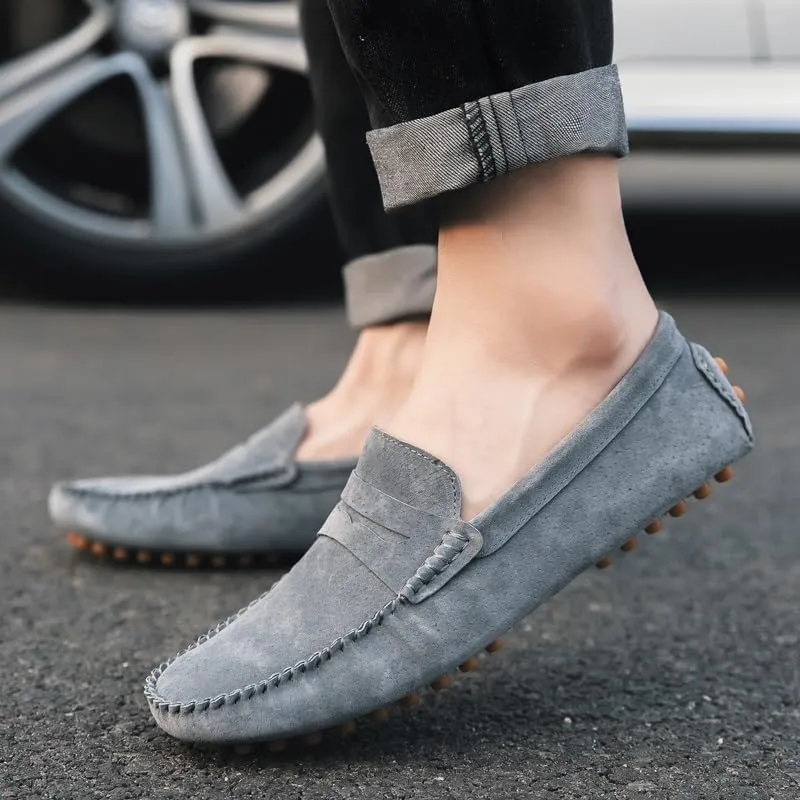 Men's Loafers Shoes Round Toe PU Leather Driving Penny Loafers Anti-Slip Flexible Lightweight Fashion Slip On(Gray,10)