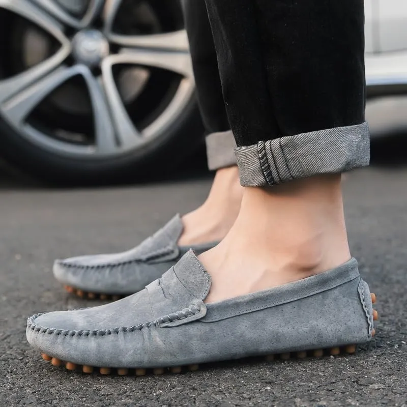 Men's Loafers Shoes Round Toe PU Leather Driving Penny Loafers Anti-Slip Flexible Lightweight Fashion Slip On(Gray,10)